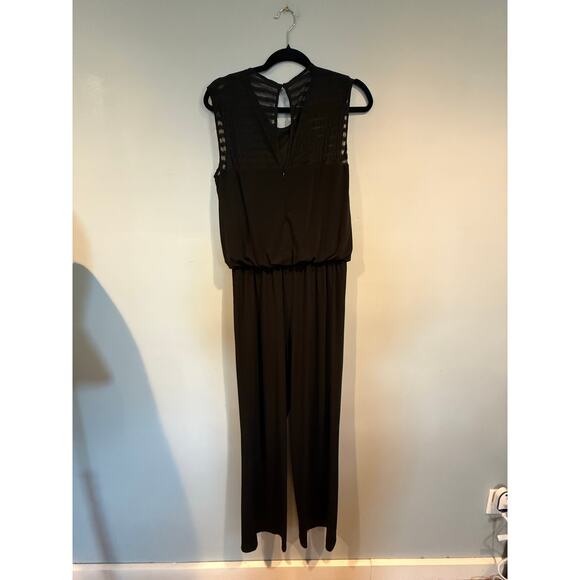 London Times Black Sheer Panel Jumpsuit M - Picture 2 of 3